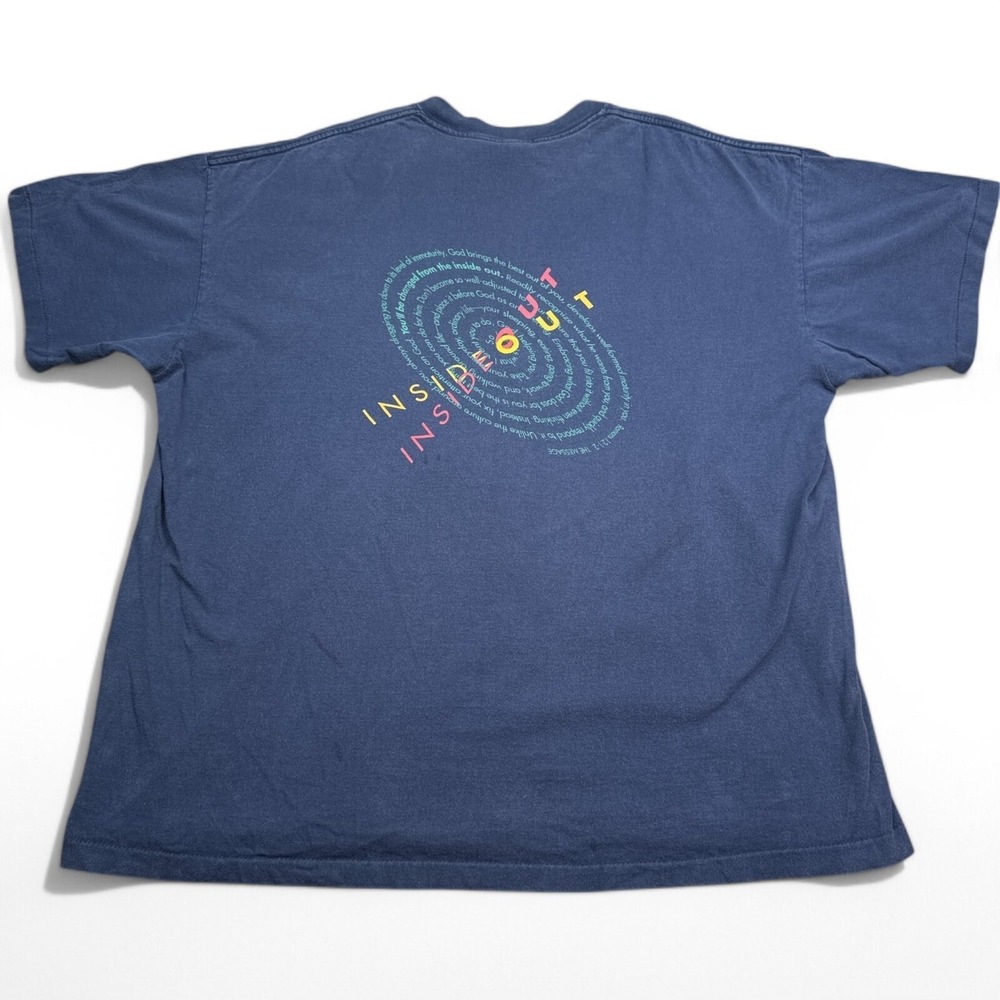 Vintage 90s inside Out Tee Shirt Adult Size 2XL XXL Navy Blue Single Stitch